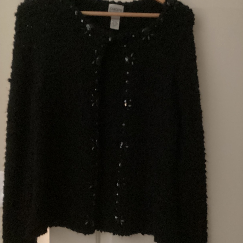 Chico’s Cardigan Sweater Size 1 Black With Embellishments Preppy! Classic! - Picture 10 of 16